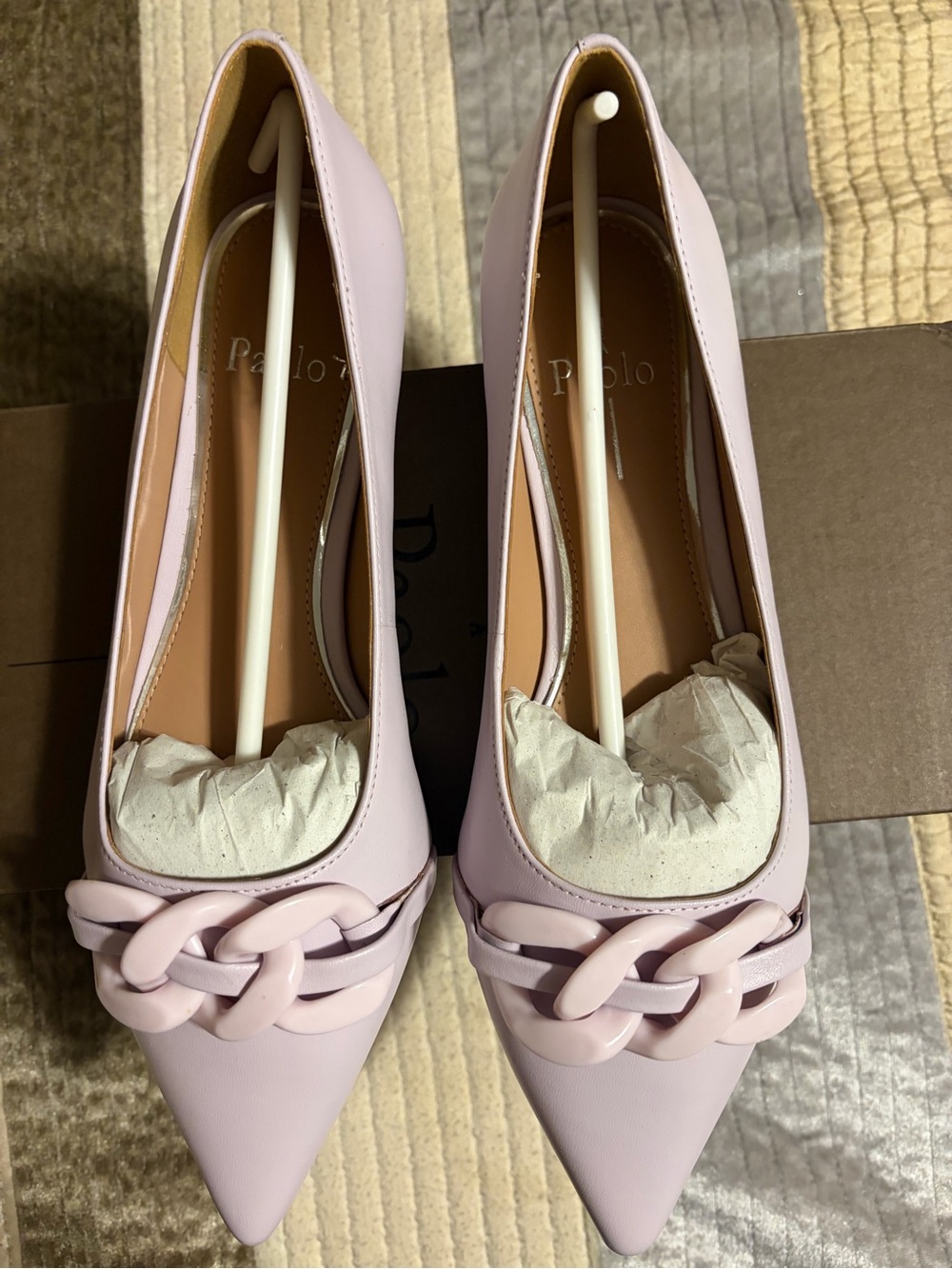 Paolo Light Purple Pointed-Toe Chain-Link Flats